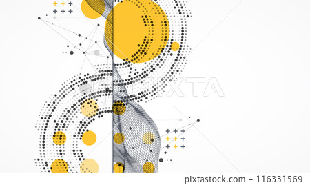 The abstract wave is made in a frame style with half tone element. Template for science and technology presentation. Hand drawn vector art. The abstract wave is made in a frame style with half tone element. Template for science and technology presentation. Hand drawn vector art. 116331569