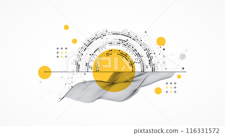 The abstract wave is made in a frame style with half tone element. Template for science and technology presentation. Hand drawn vector art. The abstract wave is made in a frame style with half tone element. Template for science and technology presentation. Hand drawn vector art. 116331572
