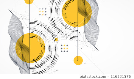 The abstract wave is made in a frame style with half tone element. Template for science and technology presentation. Hand drawn vector art. The abstract wave is made in a frame style with half tone element. Template for science and technology presentation. Hand drawn vector art. 116331576