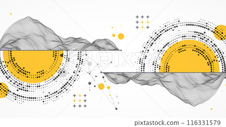 The abstract wave is made in a frame style with half tone element. Template for science and technology presentation. Hand drawn vector art. The abstract wave is made in a frame style with half tone element. Template for science and technology presentation. Hand drawn vector art. 116331579