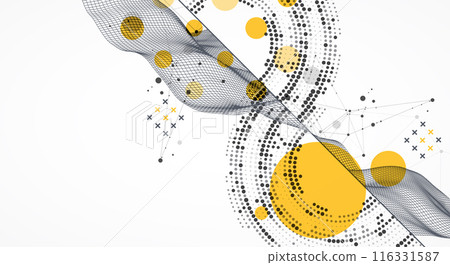 The abstract wave is made in a frame style with half tone element. Template for science and technology presentation. Hand drawn vector art. The abstract wave is made in a frame style with half tone element. Template for science and technology presentation. Hand drawn vector art. 116331587
