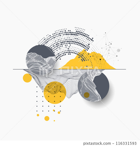 Trendy abstract wireframe background. Modern science or technology art elements. Surface illustration. Vector. Trendy abstract wireframe background. Modern science or technology art elements. Surface illustration. Vector. 116331593