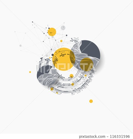 Trendy abstract wireframe background. Modern science or technology art elements. Surface illustration. Vector. 116331596