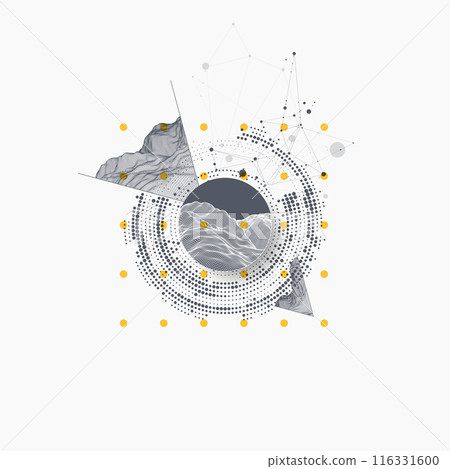 Trendy abstract wireframe background. Modern science or technology art elements. Surface illustration. Vector. Trendy abstract wireframe background. Modern science or technology art elements. Surface illustration. Vector. 116331600