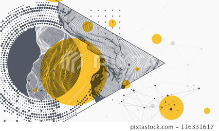 Trendy abstract wireframe background. Modern science or technology art elements. Surface illustration. Vector. Trendy abstract wireframe background. Modern science or technology art elements. Surface illustration. Vector. 116331617