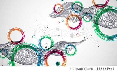 The abstract wave is made in a frame style. Template for science and technology presentation with circles. Hand drawn vector art. The abstract wave is made in a frame style. Template for science and technology presentation with circles. Hand drawn vector art. 116331654