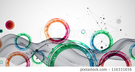 The abstract wave is made in a frame style. Template for science and technology presentation with circles. Hand drawn vector art. The abstract wave is made in a frame style. Template for science and technology presentation with circles. Hand drawn vector art. 116331656