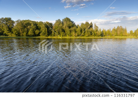 Wild natural landscape background, lake coast and deep blue water Wild natural landscape background, lake coast and deep blue water 116331797