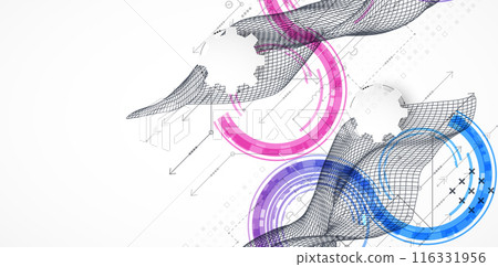 Wireframe concept. Abstract technology  futuristic vector background. Hand drawn art. 116331956