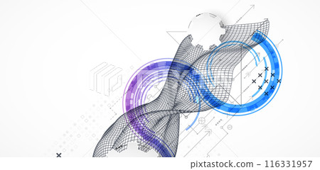 Wireframe concept. Abstract technology  futuristic vector background. Hand drawn art. 116331957