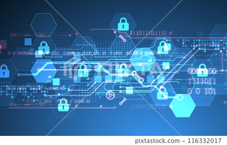 Secure digital background. Virtual confidential, programming protection. Hand drawn vector. 116332017