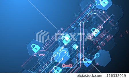 Secure digital background. Virtual confidential, programming protection. Hand drawn vector. 116332019