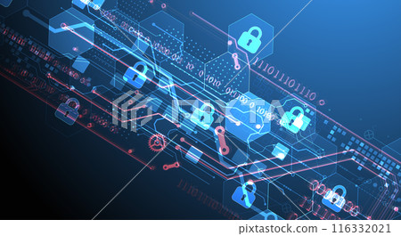 Secure digital background. Virtual confidential, programming protection. Hand drawn vector. 116332021