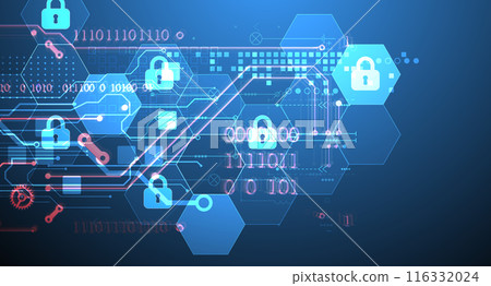 Secure digital background. Virtual confidential, programming protection. Hand drawn vector. Secure digital background. Virtual confidential, programming protection. Hand drawn vector. 116332024