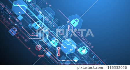 Secure digital background. Virtual confidential, programming protection. Hand drawn vector. 116332026
