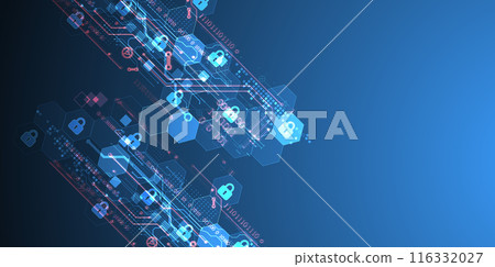 Secure digital background. Virtual confidential, programming protection. Hand drawn vector. 116332027