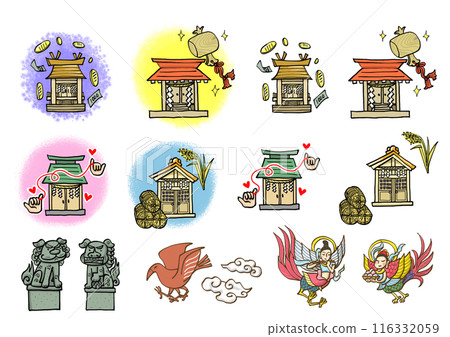 神社套裝、守護犬、配對和可愛的手繪插圖 116332059