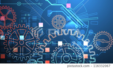 Gear wheel technology pattern on gradient background. Hand drawn vector. 116332067
