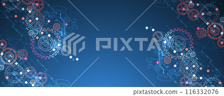 Gear wheel technology pattern on gradient background. Hand drawn vector. Gear wheel technology pattern on gradient background. Hand drawn vector. 116332076