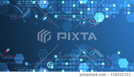 Abstract circuit board and hexagons on gradient color background. Hi-tech digital technology concept. 116332151