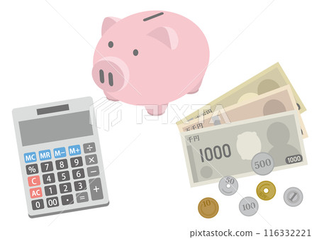 金錢、存錢筒和計算器的插圖_粉紅色_24年新鈔票版本 金錢、存錢筒和計算器的插圖_粉紅色_24年新鈔票版本 116332221