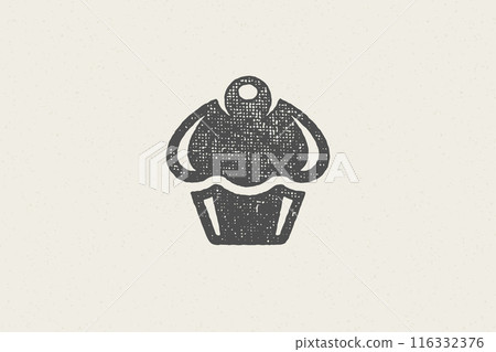 Silhouette of retro emblem of cupcake with cream as symbol for bakery hand drawn stamp effect vector illustration. Silhouette of retro emblem of cupcake with cream as symbol for bakery hand drawn stamp effect vector illustration. 116332376