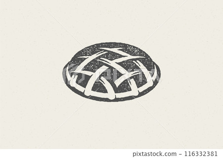 Silhouette of delicious traditional freshly baked pie symbol for bakery hand drawn stamp effect vector illustration. Silhouette of delicious traditional freshly baked pie symbol for bakery hand drawn stamp effect vector illustration. 116332381