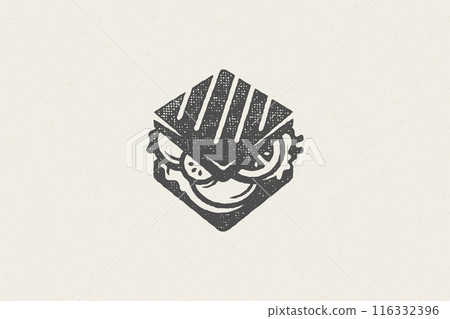 Fast food sandwich silhouette with cheese hand drawn stamp effect vector illustration. Fast food sandwich silhouette with cheese hand drawn stamp effect vector illustration. 116332396