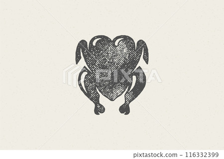 Whole roasted grilled chicken silhouette hand drawn stamp effect vector illustration Whole roasted grilled chicken silhouette hand drawn stamp effect vector illustration 116332399