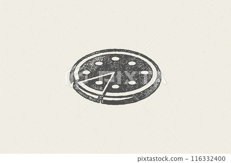 Pizza silhouette with tomatoes and mushrooms fast food hand drawn stamp effect vector illustration. Pizza silhouette with tomatoes and mushrooms fast food hand drawn stamp effect vector illustration. 116332400