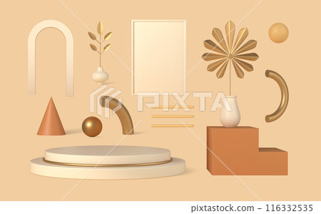 Geometric boho 3d design elements vector template set. Geometric boho 3d design elements vector template set. 116332535
