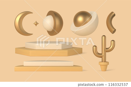 Geometric 3d decor elements vector templates set. Geometric 3d decor elements vector templates set. 116332537