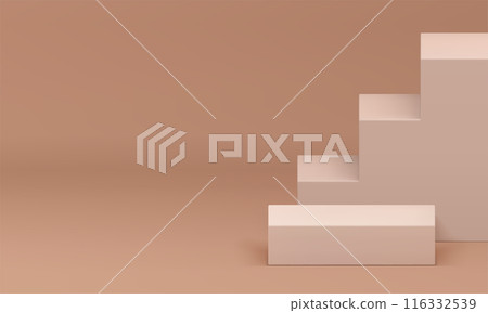 Beige 3d squared podium pedestal with stairs mock up for product show realistic vector illustration Beige 3d squared podium pedestal with stairs mock up for product show realistic vector illustration 116332539