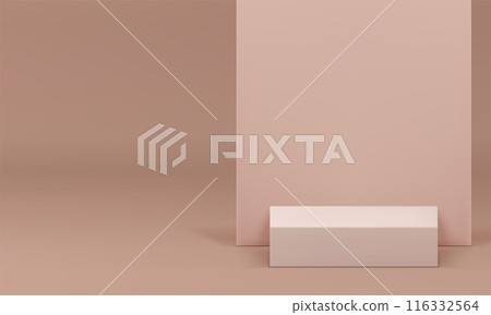 Beige 3d squared podium pedestal mock up for cosmetic product show realistic vector illustration 116332564