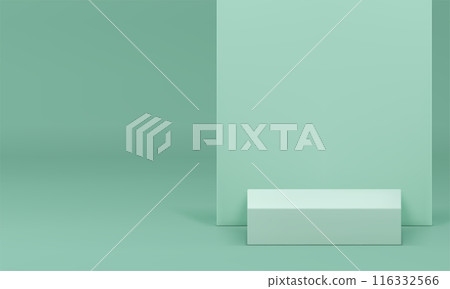 Light green 3d podium squared pedestal with wall background realistic vector illustration 116332566