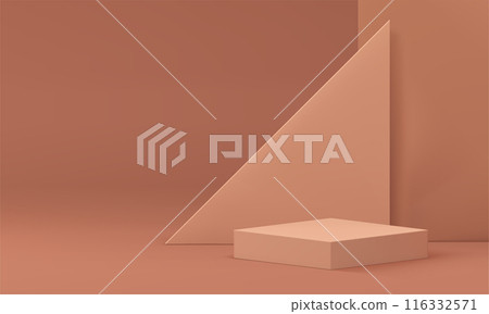 3d beige podium pedestal with triangle wall background realistic vector illustration 3d beige podium pedestal with triangle wall background realistic vector illustration 116332571