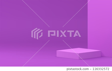 Purple 3d podium pedestal squared platform with wall background realistic vector illustration Purple 3d podium pedestal squared platform with wall background realistic vector illustration 116332572