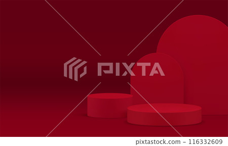 3d red geometric display cylinder podium pedestal for product show realistic vector illustration 3d red geometric display cylinder podium pedestal for product show realistic vector illustration 116332609
