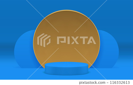 Luxury blue 3d showroom cylinder podium pedestal with round wall background realistic vector Luxury blue 3d showroom cylinder podium pedestal with round wall background realistic vector 116332613