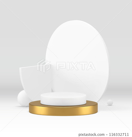 White geometric 3d podium golden pedestal for show realistic vector illustration White geometric 3d podium golden pedestal for show realistic vector illustration 116332711