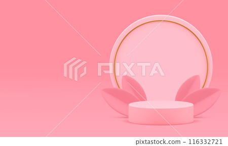 Pink elegant luxury 3d podium pedestal for product show realistic vector illustration Pink elegant luxury 3d podium pedestal for product show realistic vector illustration 116332721