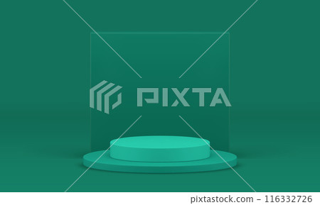 Green 3d podium pedestal display mock up for cosmetic product show realistic vector illustration 116332726