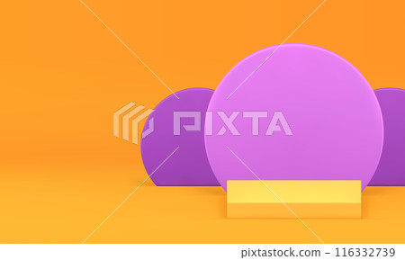 Yellow 3d squared podium pedestal with purple circle wall background realistic vector Yellow 3d squared podium pedestal with purple circle wall background realistic vector 116332739