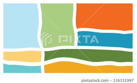 Jagged rectangle. Bright color simple shapes. Rectangle paper template jagged and rough 116332997