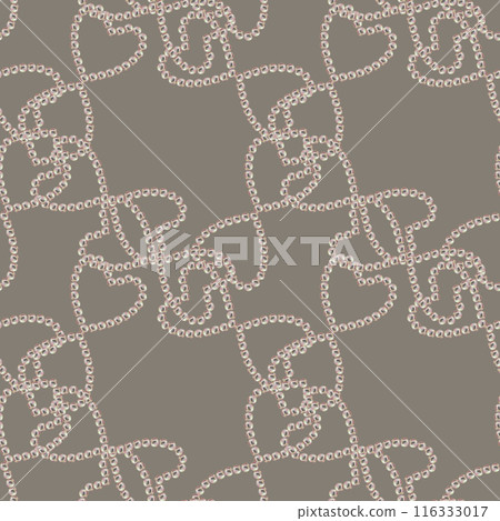 Seamless pattern of pearl jewelry in the shape of a heart on a taupe background. Watercolor illustration in pastel palette with holographic effect for wallpaper, Valentine's card, engagement, wedding 116333017