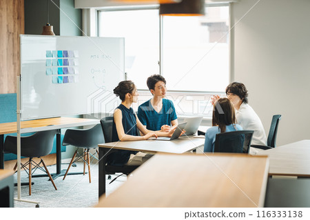 Male and female staff having a meeting at an IT company 116333138