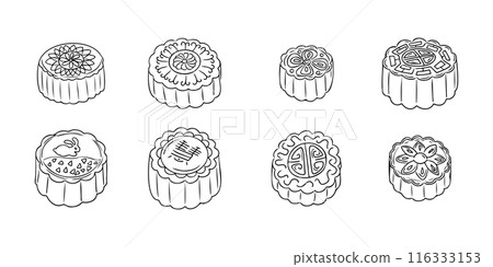 Mooncakes contour doodle set Mooncakes contour doodle set 116333153