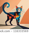 Matisse style stylised cat staring at camera 116333569
