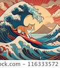 Surfing Cat in the big wave Ukiyo-e style 116333572