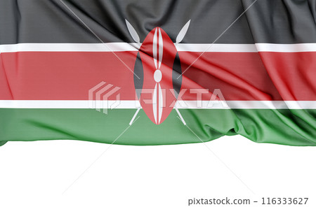 Flag of Kenya isolated on white background with copy space below. 3D rendering 116333627